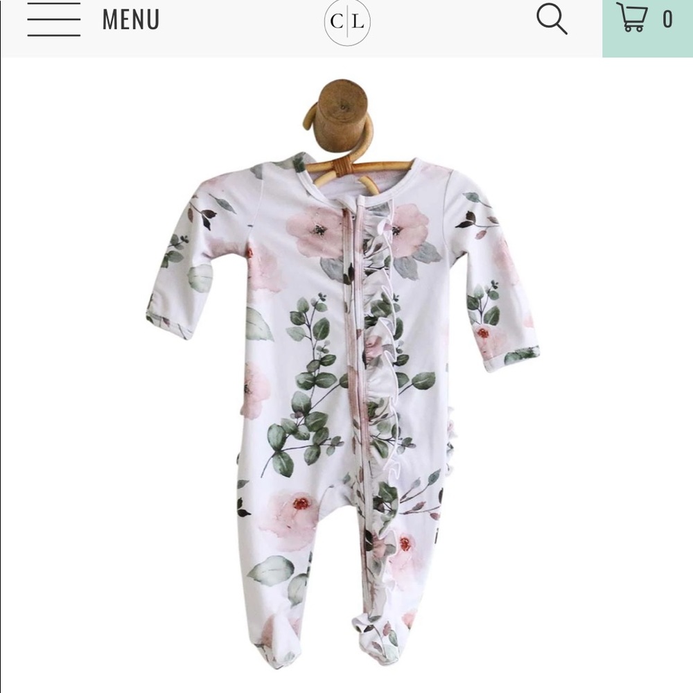 Caden Lane - MILLIE'S DUSTY ROSE FLORAL ZIPPER RUFFLE FOOTIE